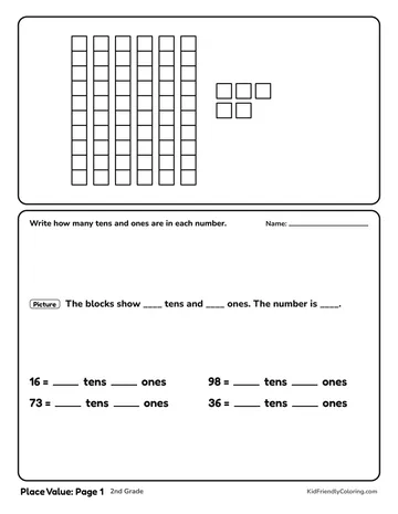Place Value: Page 1 coloring page