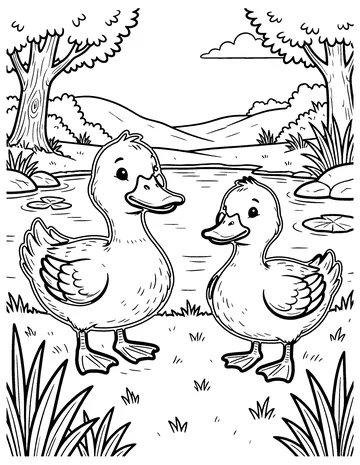 Pond with Ducks coloring page