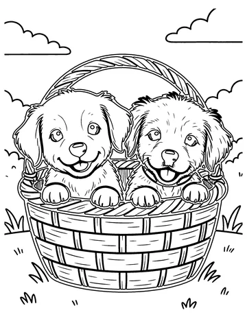 Puppies in a Basket coloring page
