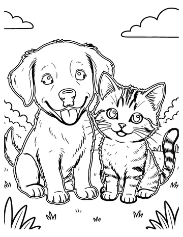 Puppy and Kitten coloring page