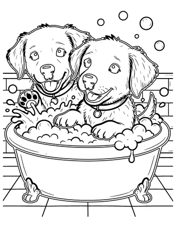 Puppy Bath Time coloring page