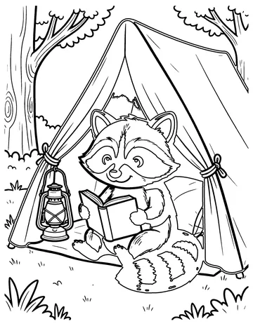 Raccoon Blanket Fort coloring page