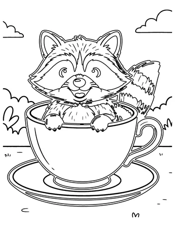 Raccoon in a Teacup coloring page