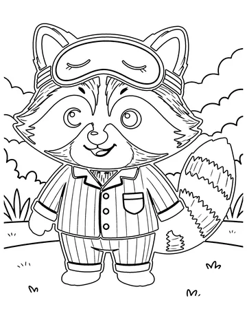 Raccoon in Pajamas coloring page