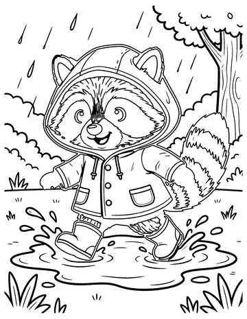 Raccoon in Rain Boots coloring page