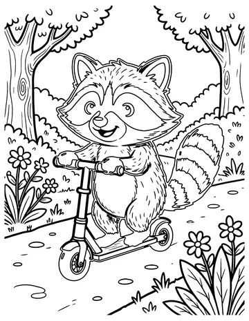 Raccoon on a Scooter coloring page