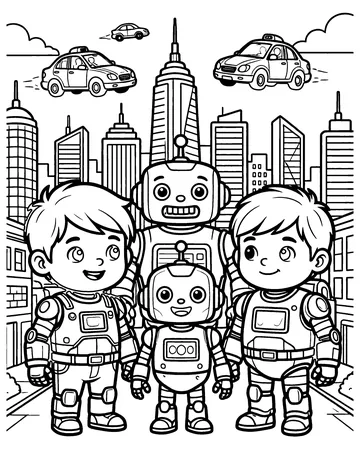 Robot City coloring page
