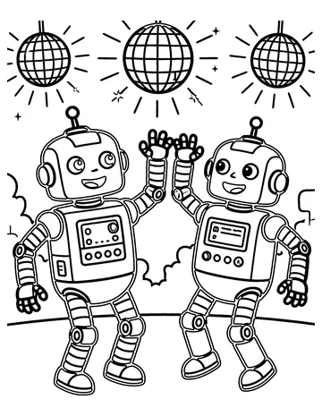 Robot Dance Party coloring page