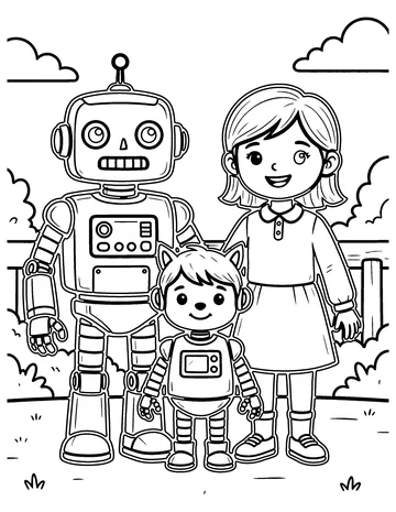Robot Family coloring page