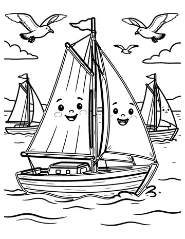 Sailboats and Seagulls coloring page