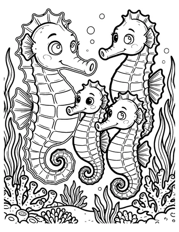 Seahorse Family coloring page