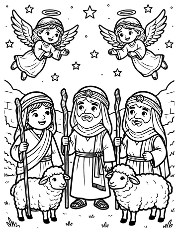 Shepherds and Angels coloring page