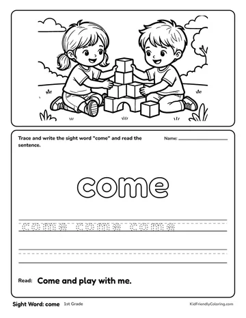 Sight Word: come coloring page