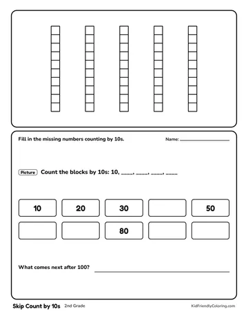 Skip Count by 10s coloring page