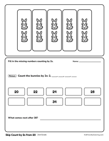 Skip Count by 2s from 20 coloring page