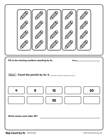 Skip Count by 4s coloring page