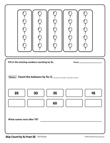 Skip Count by 5s from 25 coloring page