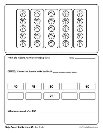 Skip Count by 5s from 40 coloring page