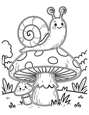 Snail on a Mushroom coloring page