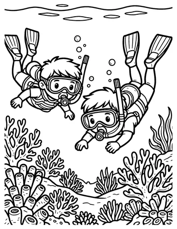 Snorkeling Kids coloring page