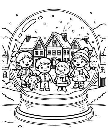 Snow Globe Village coloring page
