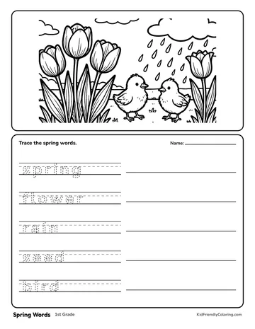Spring Words coloring page