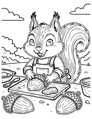 Squirrel Bakes Cookies coloring page