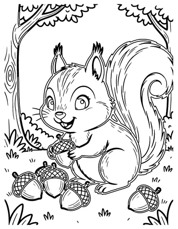 Squirrel Harvest coloring page