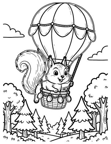 Squirrel Hot Air Balloon coloring page