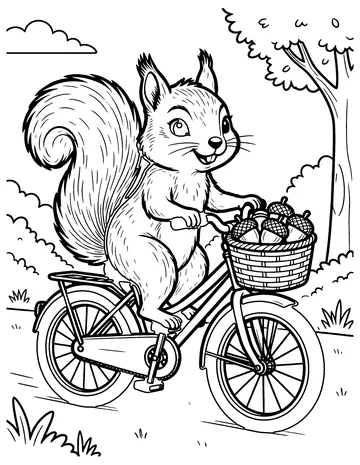 Squirrel on a Bicycle coloring page