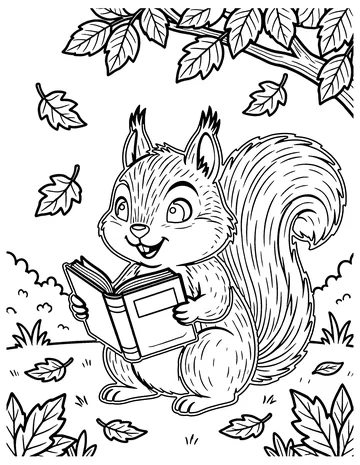 Squirrel Reading coloring page
