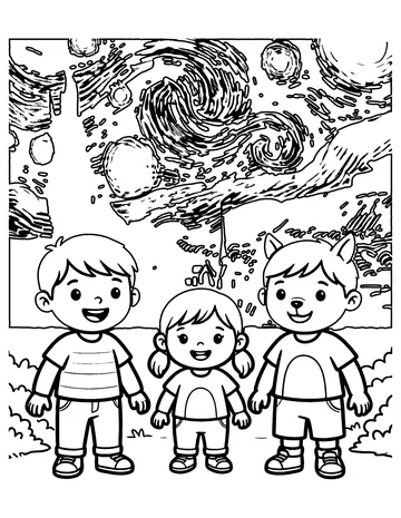 Starry Night Inspired coloring page
