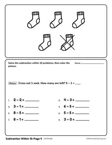 Subtraction Within 10: Page 4 coloring page