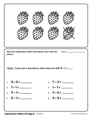 Subtraction Within 10: Page 6 coloring page