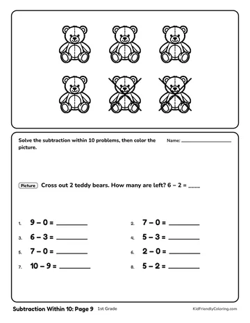 Subtraction Within 10: Page 9 coloring page