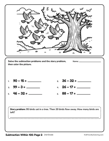 Subtraction Within 100: Page 2 coloring page