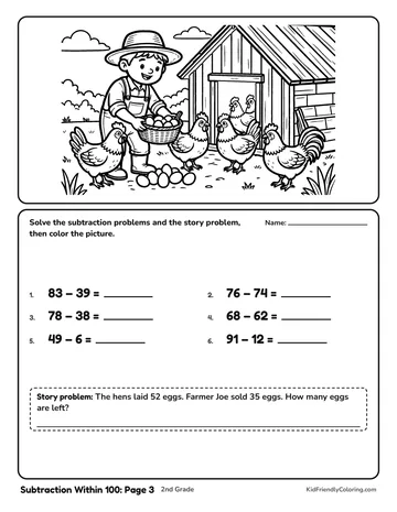 Subtraction Within 100: Page 3 coloring page