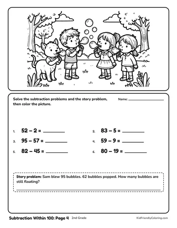 Subtraction Within 100: Page 4 coloring page