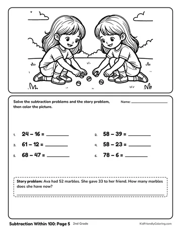 Subtraction Within 100: Page 5 coloring page
