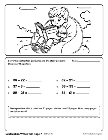 Subtraction Within 100: Page 7 coloring page