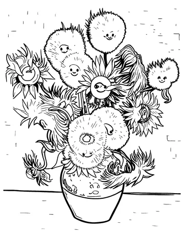 Sunflowers in a Vase coloring page