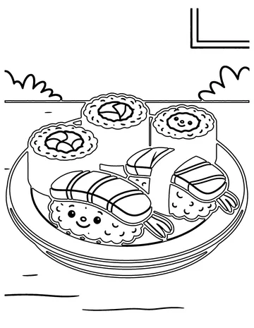 Sushi Platter coloring page