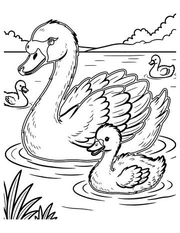 Swan and Cygnets coloring page