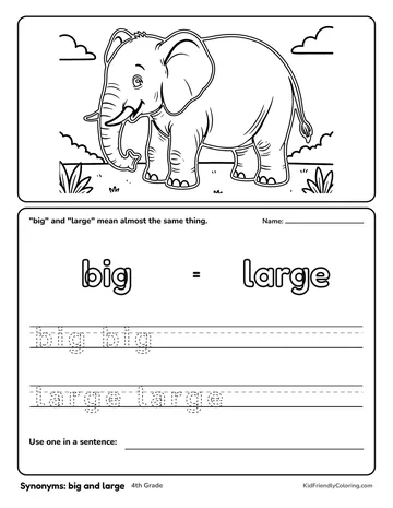 Synonyms: big and large coloring page