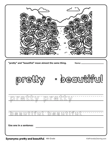 Synonyms: pretty and beautiful coloring page