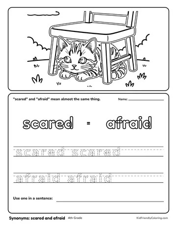 Synonyms: scared and afraid coloring page