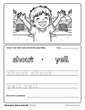 Synonyms: shout and yell coloring page