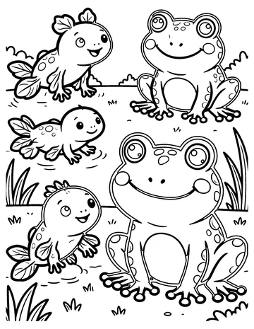 Tadpoles to Frog coloring page