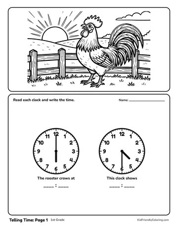 Telling Time: Page 1 coloring page