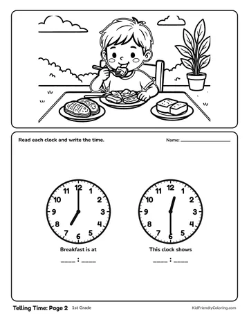 Telling Time: Page 2 coloring page